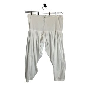 White Lagenlook Pants Cotton Yoga Lantern Harem Balloon Slouchy Beachy Gaucho OS